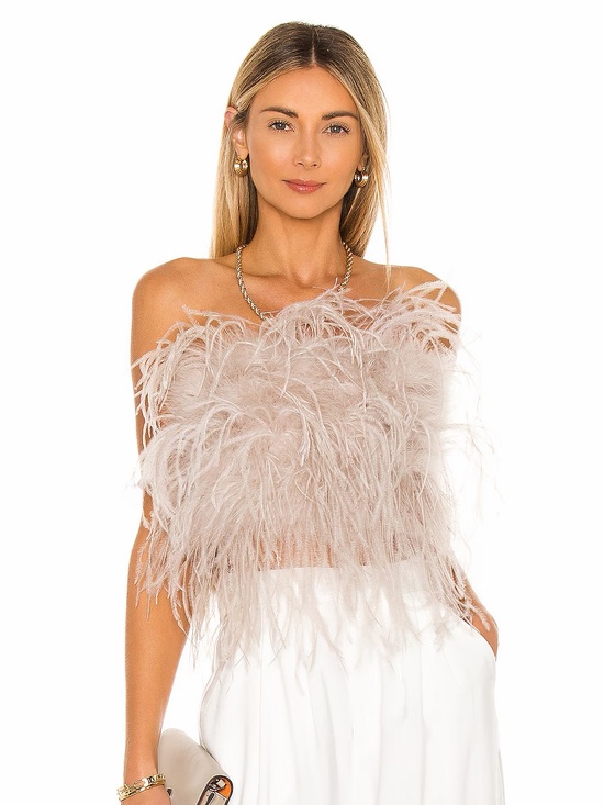 Lamarque Tops - Lamarque Zaina Ostrich Feather Strapless Bustier Dusty Crop Top Size Large NWT